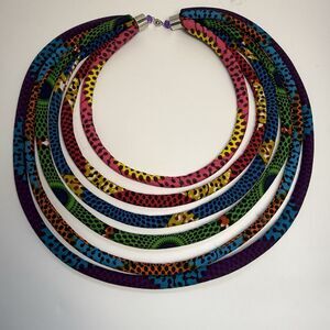 African Ankara Fabric Wrapped Multi 6 Layer Necklace